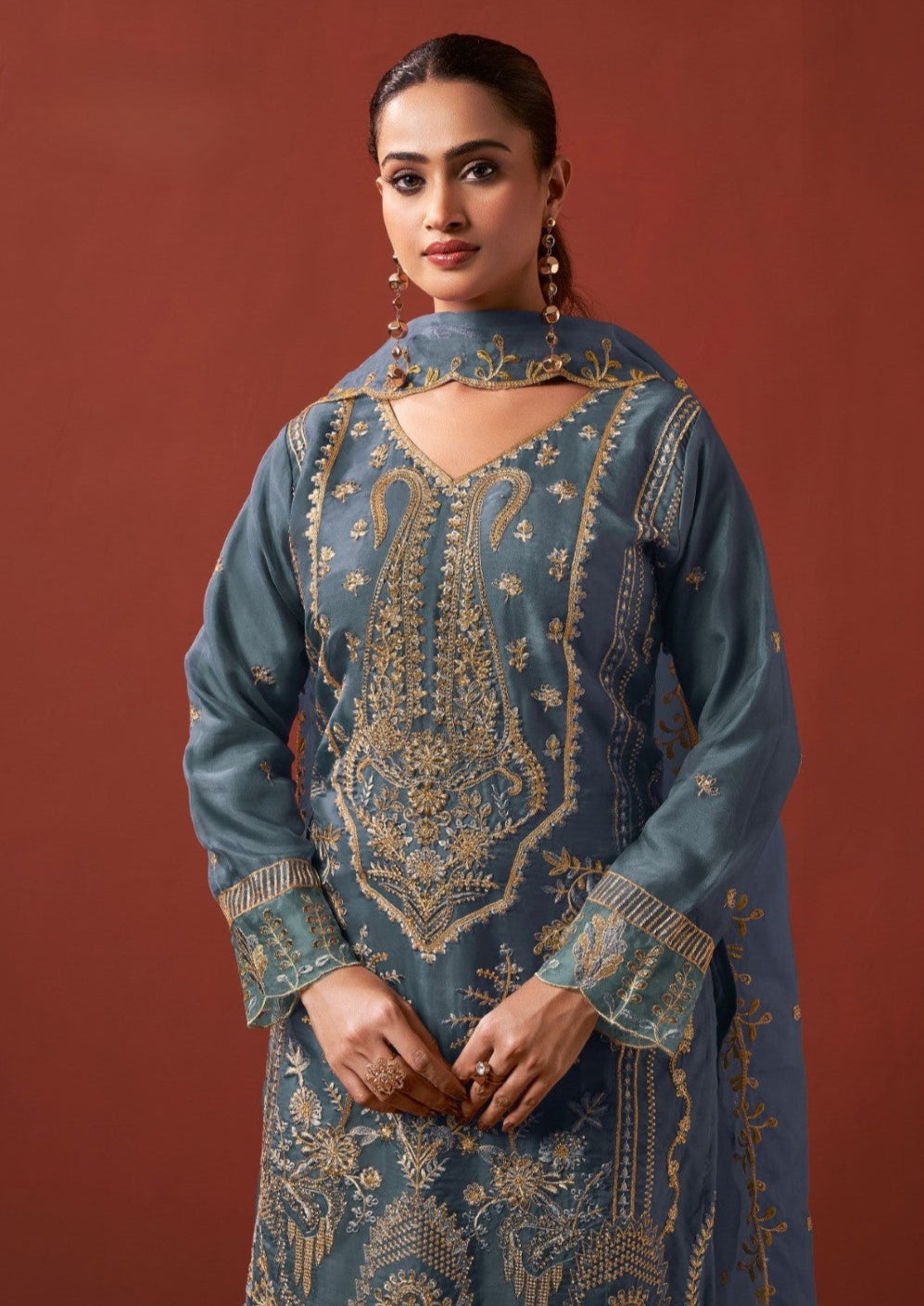 Shamsad slate Full Work lawn suit set