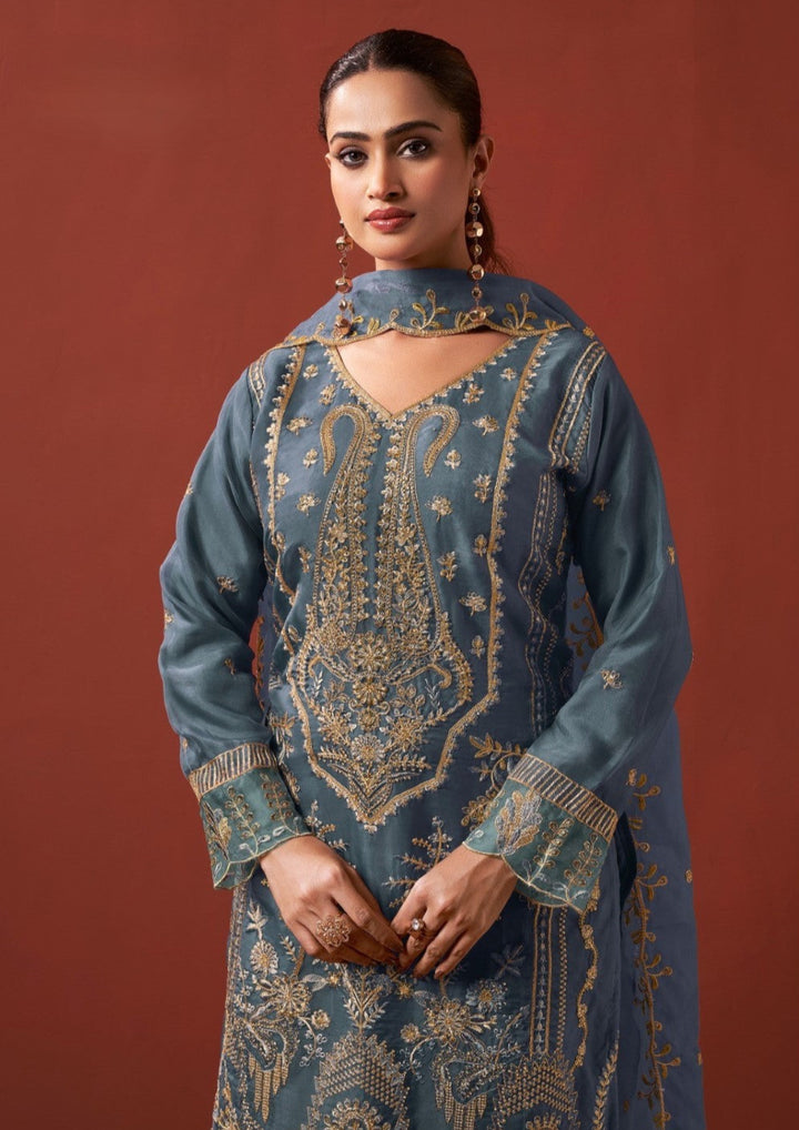 Shamsad slate Full Work lawn suit set