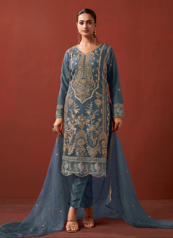 Shamsad slate Full Work lawn suit set