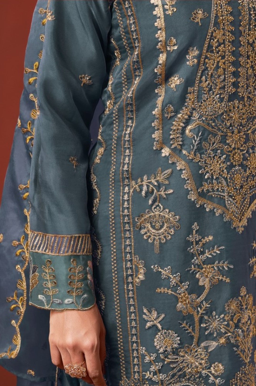 Shamsad slate Full Work lawn suit set