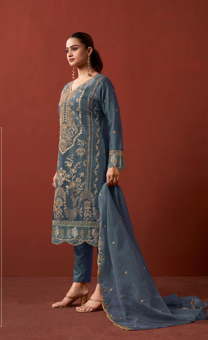 Shamsad slate Full Work lawn suit set