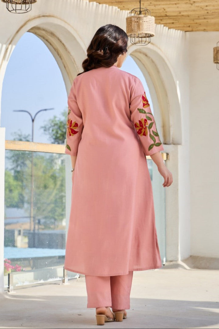 Akira Salmon Cotton Kurta Pant set