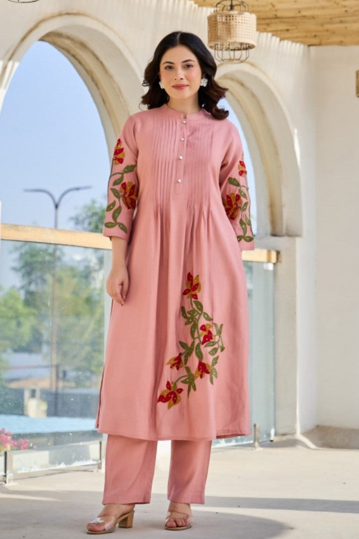 Akira Salmon Cotton Kurta Pant set