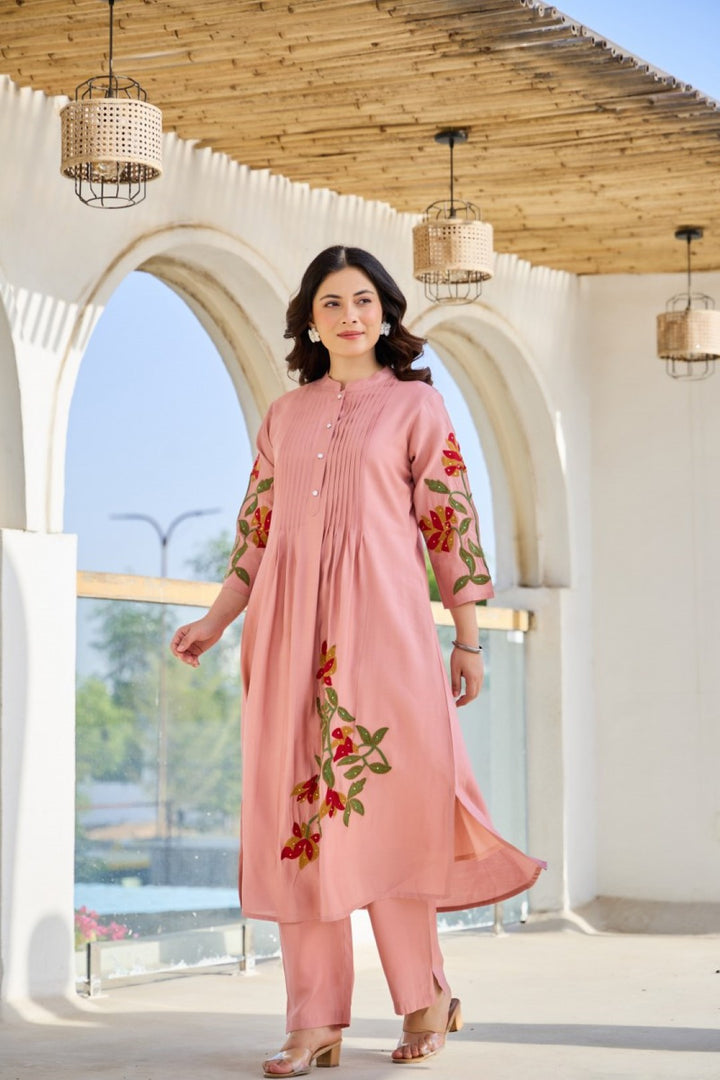 Akira Salmon Cotton Kurta Pant set