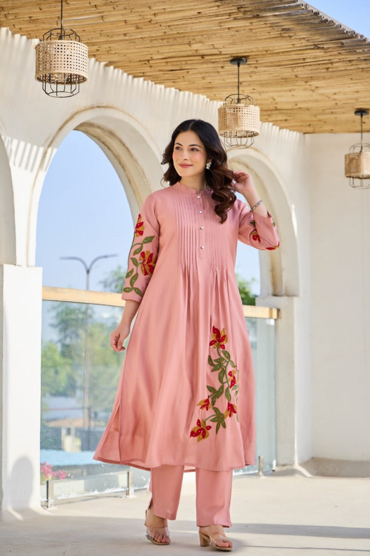 Akira Salmon Cotton Kurta Pant set