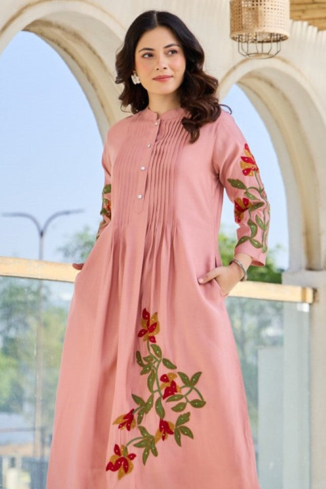 Akira Salmon Cotton Kurta Pant set