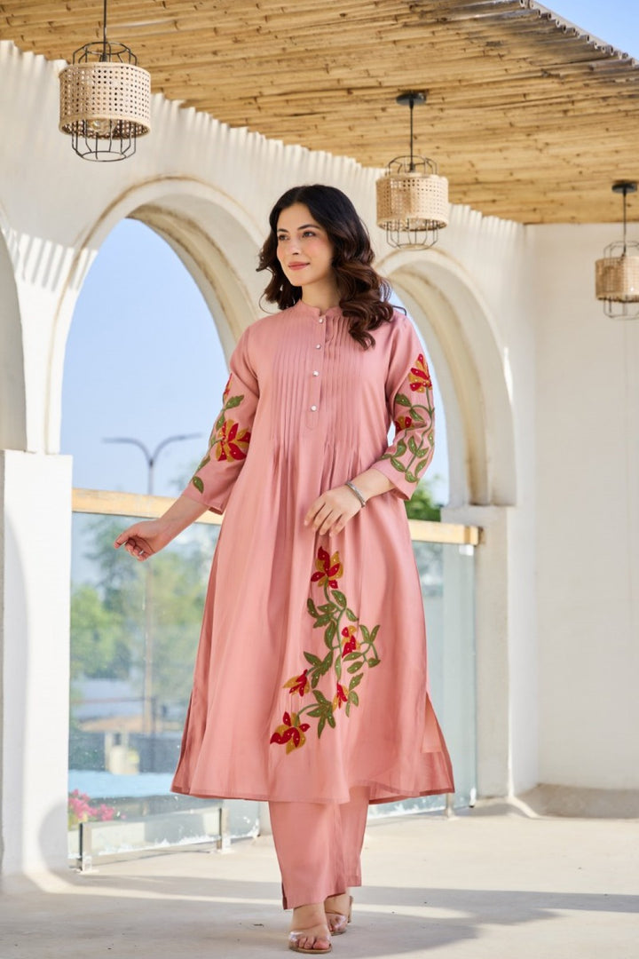 Akira Salmon Cotton Kurta Pant set