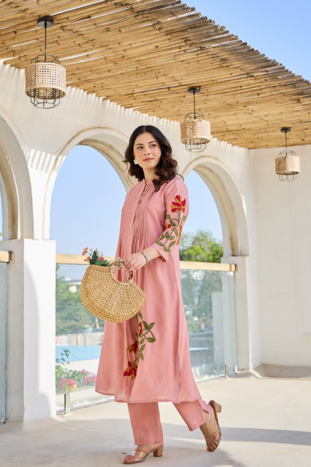 Akira Salmon Cotton Kurta Pant set