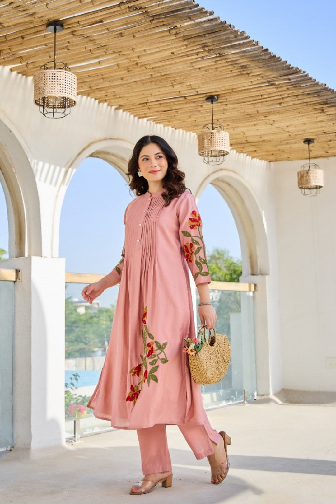 Akira Salmon Cotton Kurta Pant set