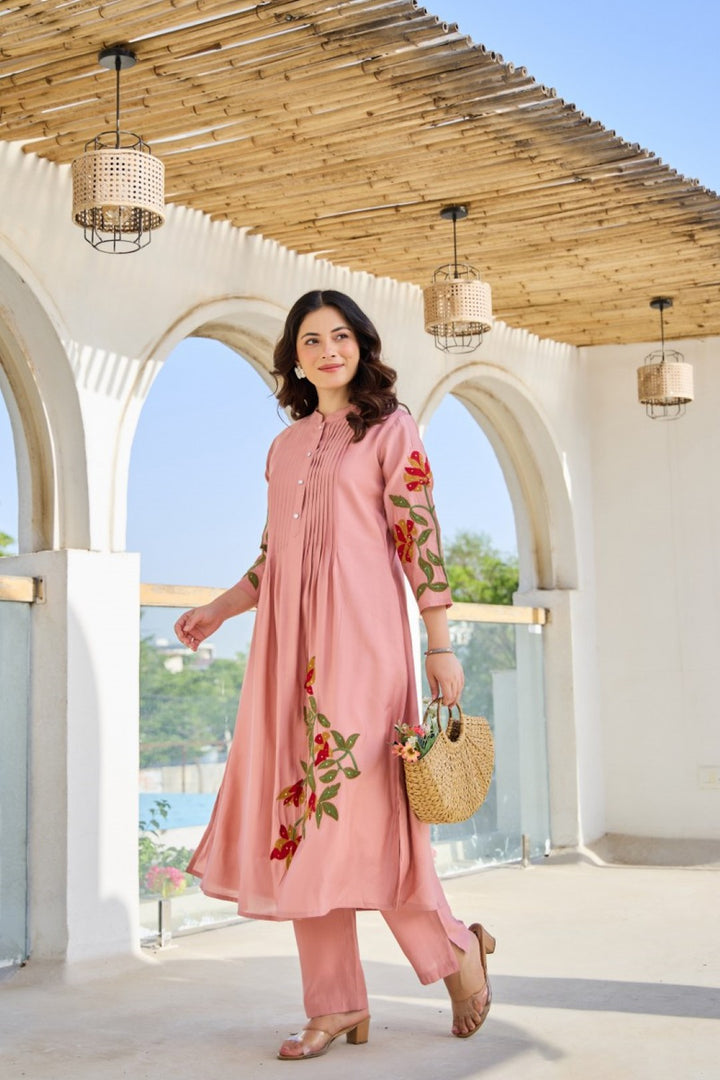 Akira Salmon Cotton Kurta Pant set