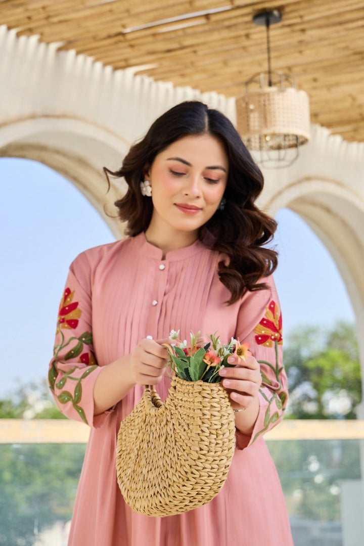 Akira Salmon Cotton Kurta Pant set