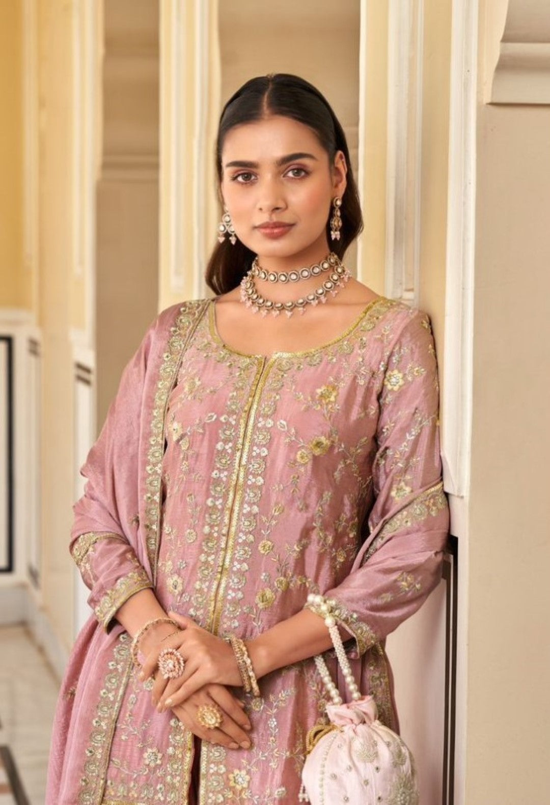 Parbat rose full work suit set