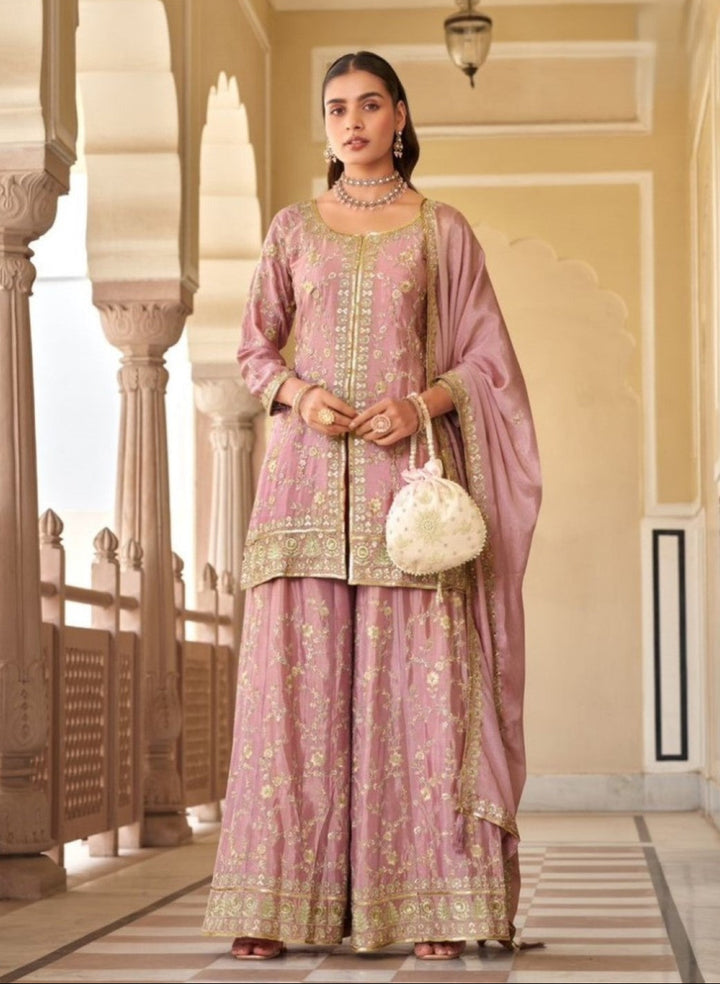 Parbat rose full work suit set