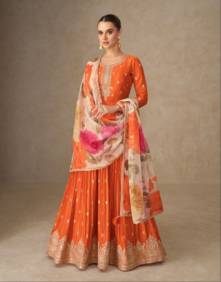 Mangal Apricot full work Anarkali Dupatta set