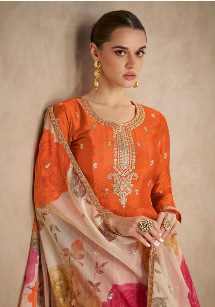 Mangal Apricot full work Anarkali Dupatta set