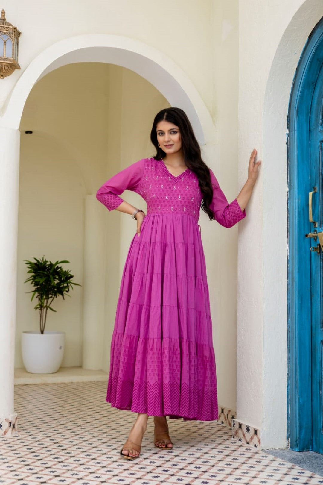 Mahua Hot pink cotton dress