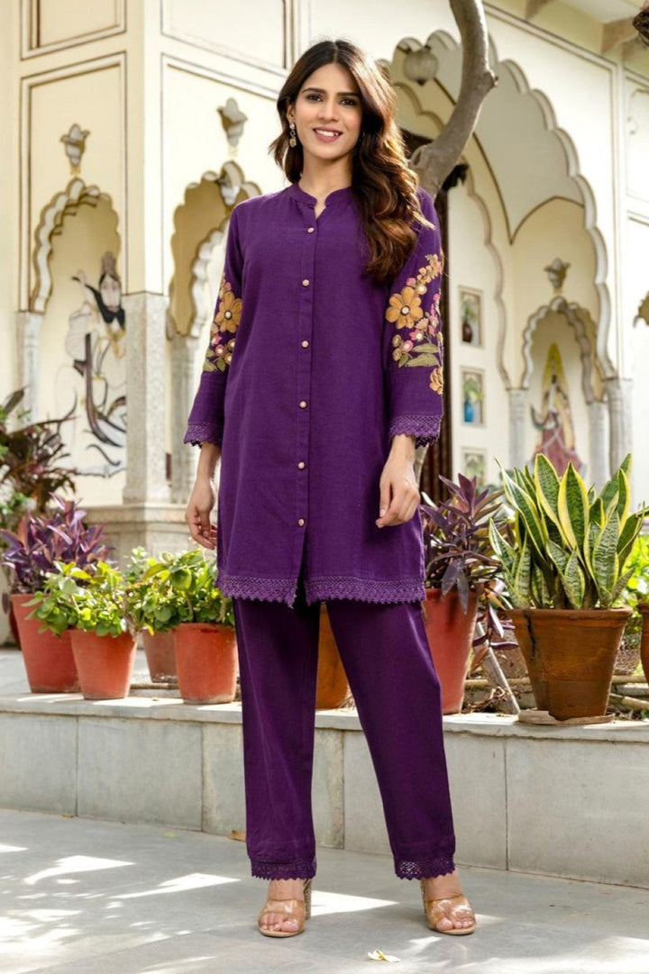 Omra orchid embroidery cotton co-ord set