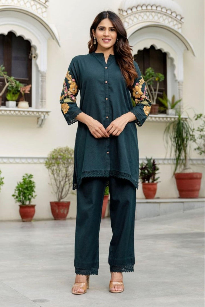 Omra Azure embroidery cotton co-ord set