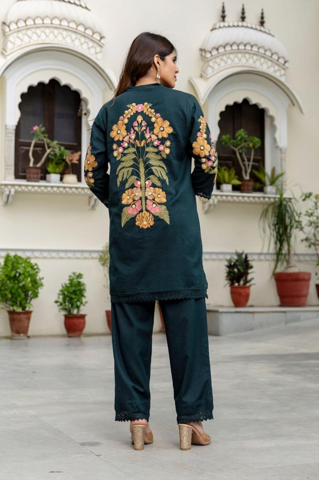 Omra Azure embroidery cotton co-ord set