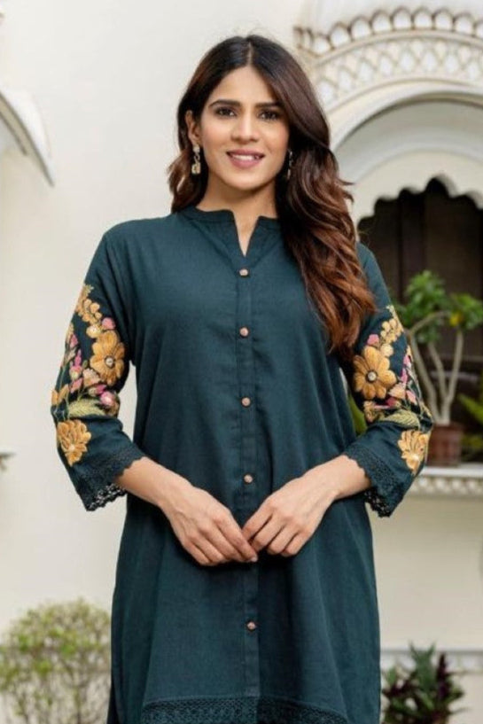 Omra Azure embroidery cotton co-ord set