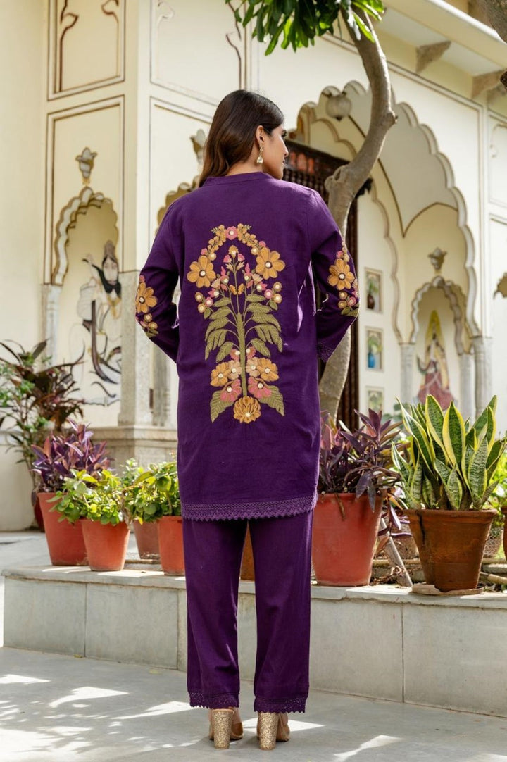 Omra orchid embroidery cotton co-ord set