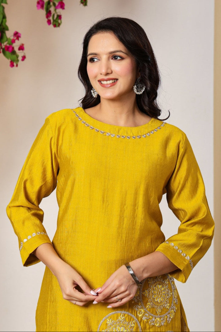 Mika marigold work kurta pant set