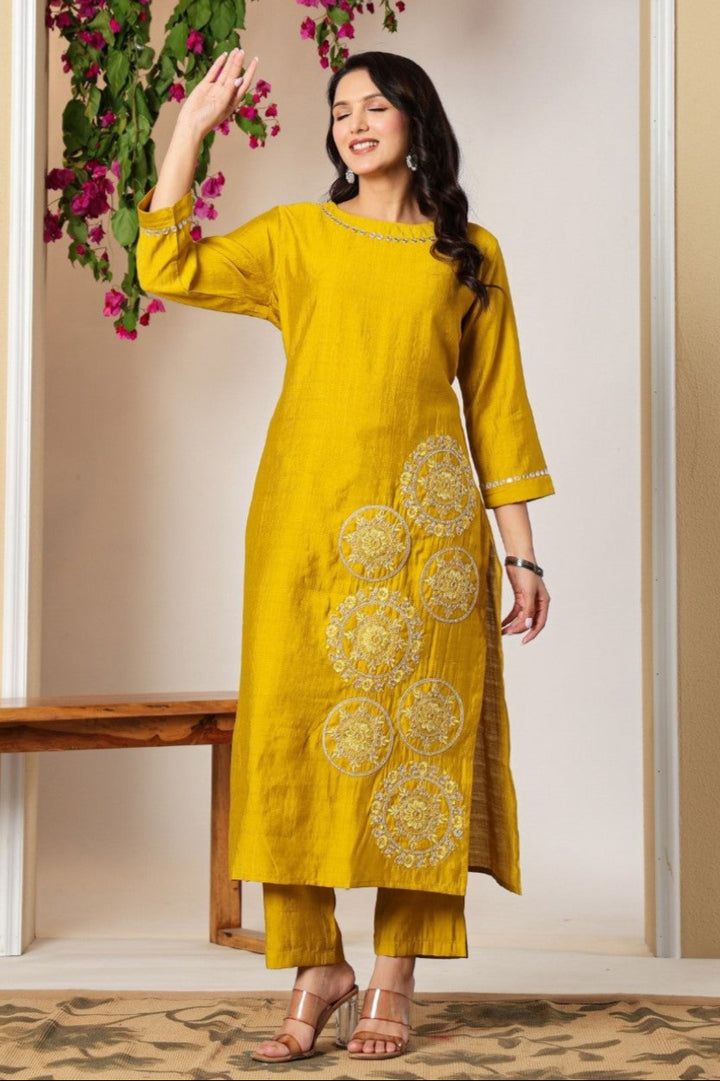 Mika marigold work kurta pant set