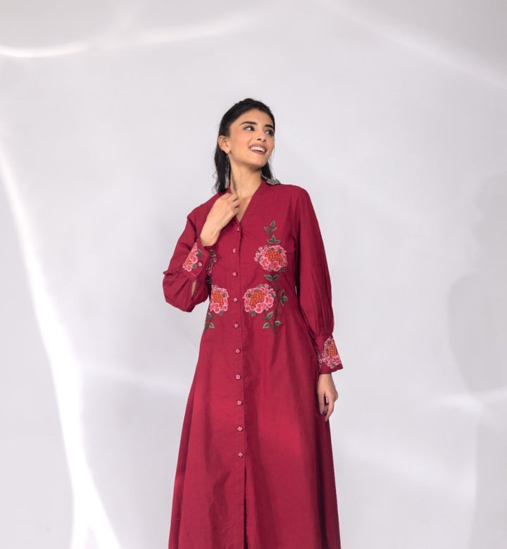 Mahua zarqa embroidery cotton dress