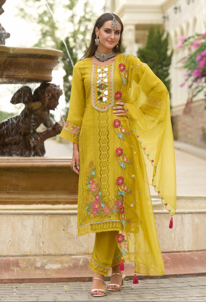 Chandrani Marigold Schiffli Full Work Suit Set