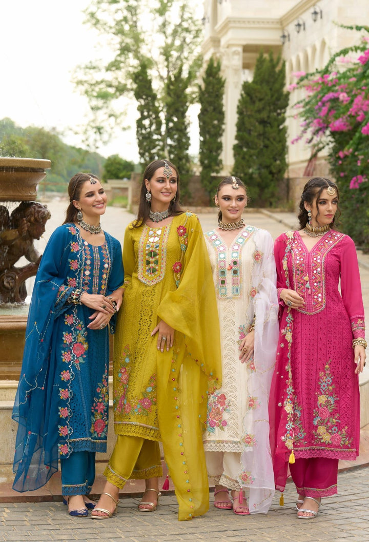 Chandrani Cobalt Schiffli Full Work Suit Set