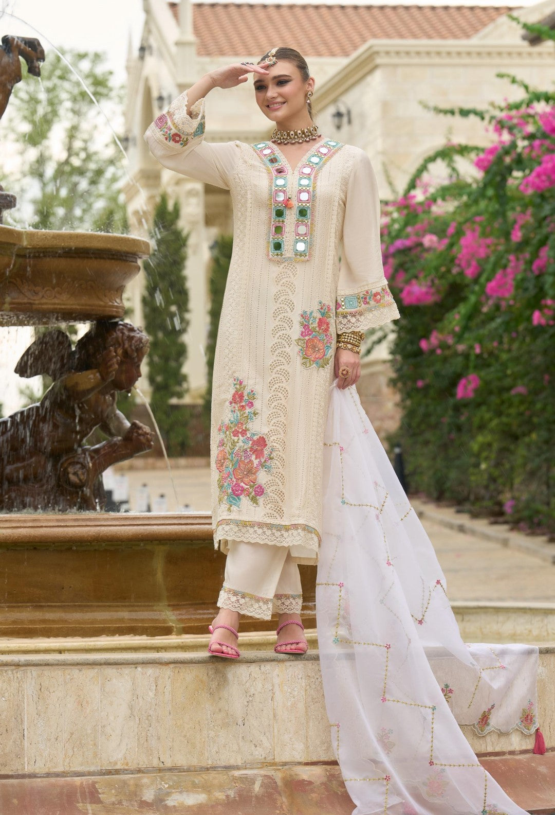 Chandrani Daisy Schiffli Full Work Suit Set