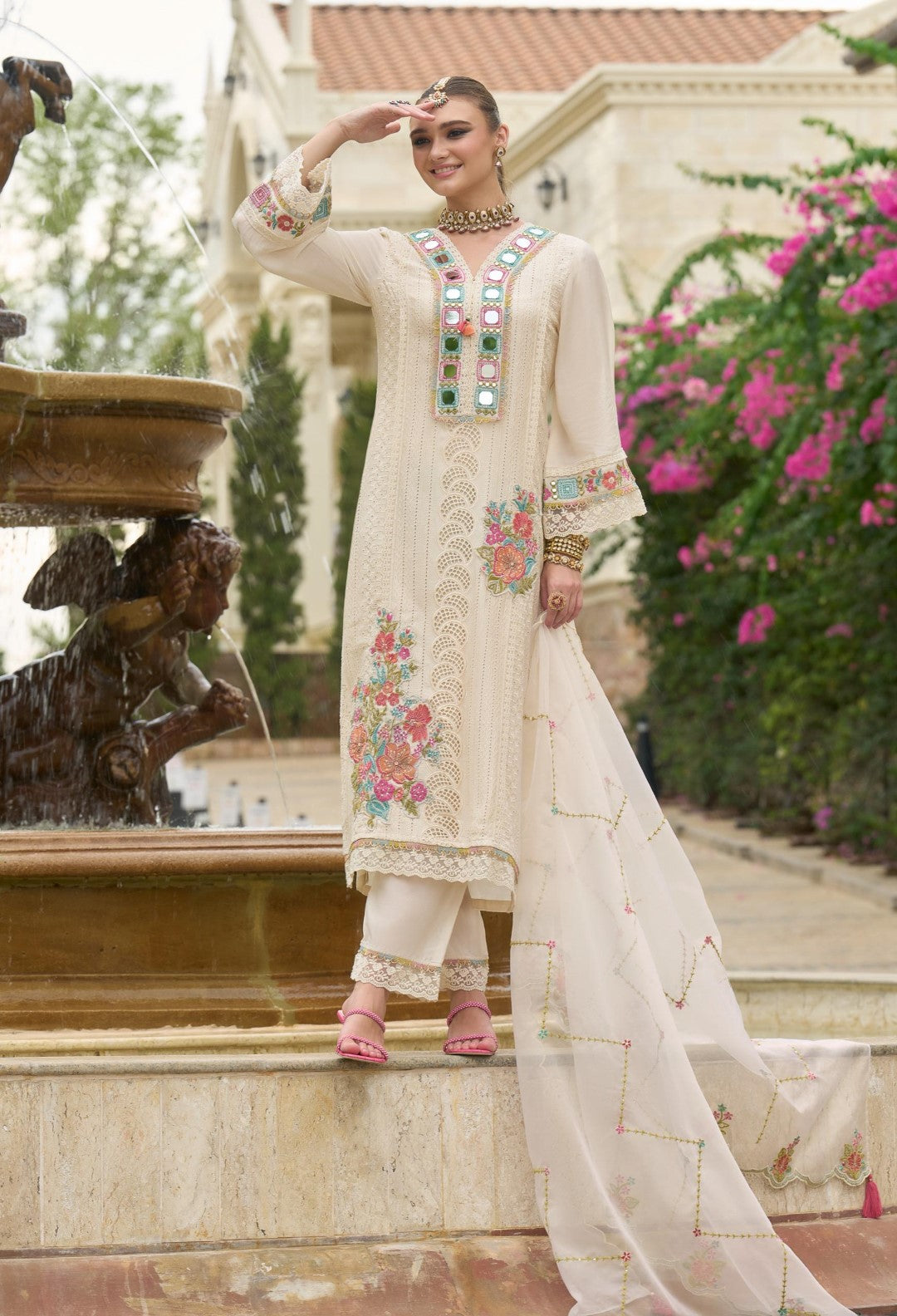 Chandrani Daisy Schiffli Full Work Suit Set