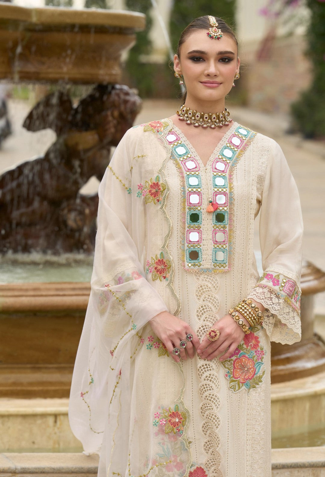 Chandrani Daisy Schiffli Full Work Suit Set