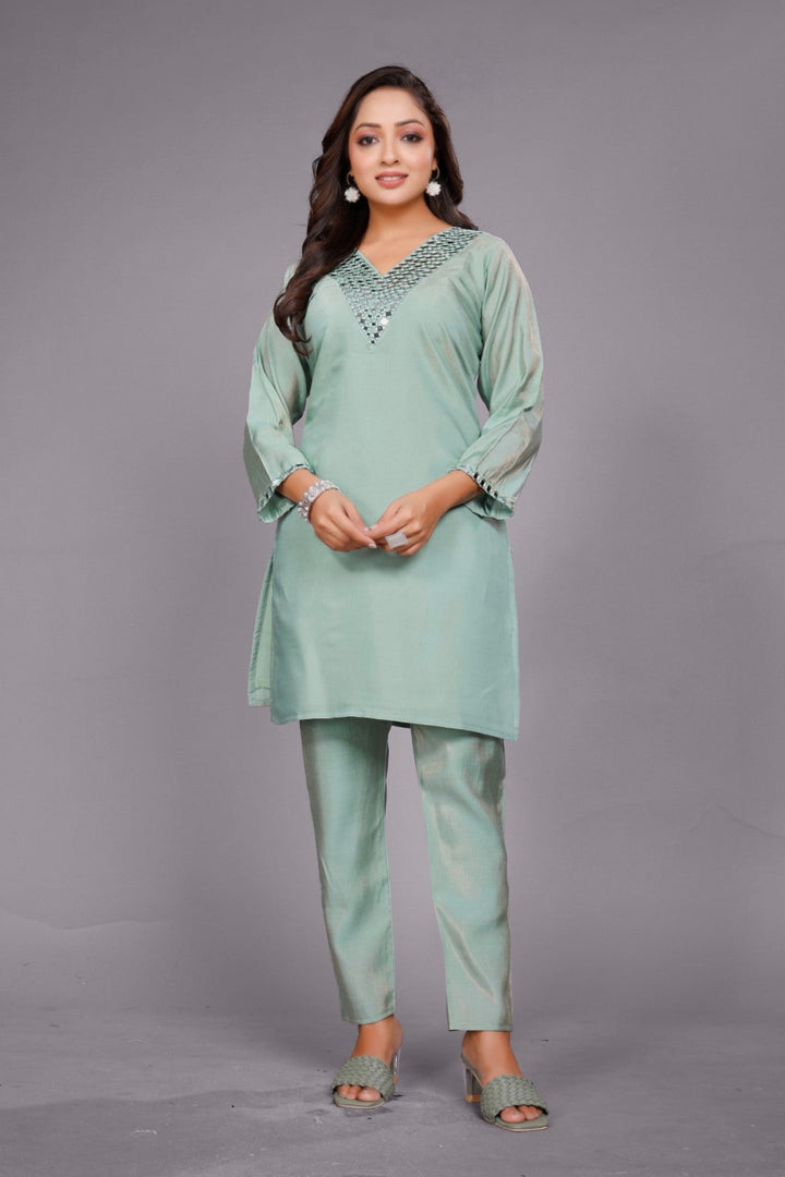 Divya moss mirror work co-ord set