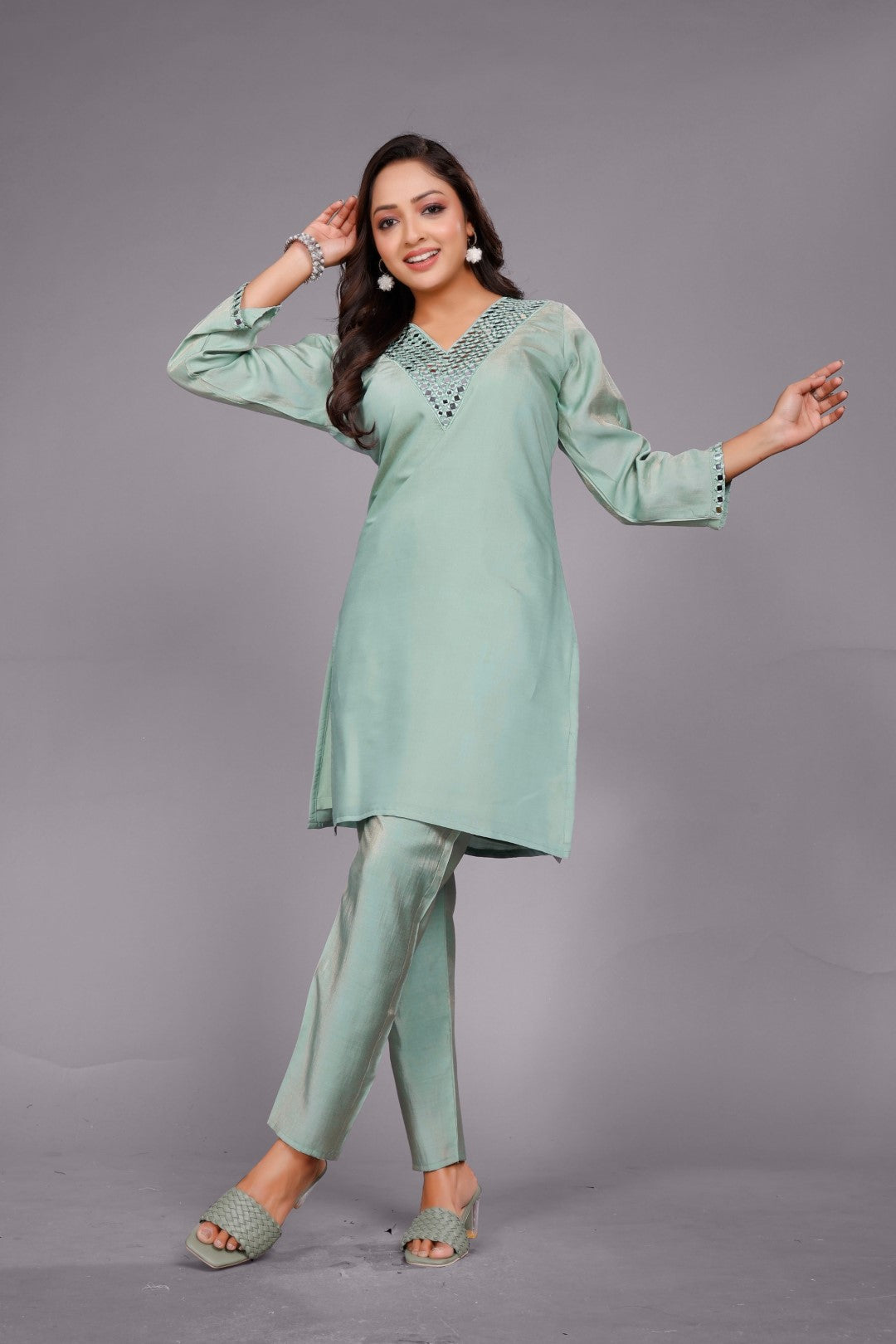 Divya moss mirror work co-ord set