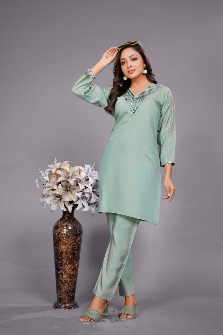 Divya moss mirror work co-ord set