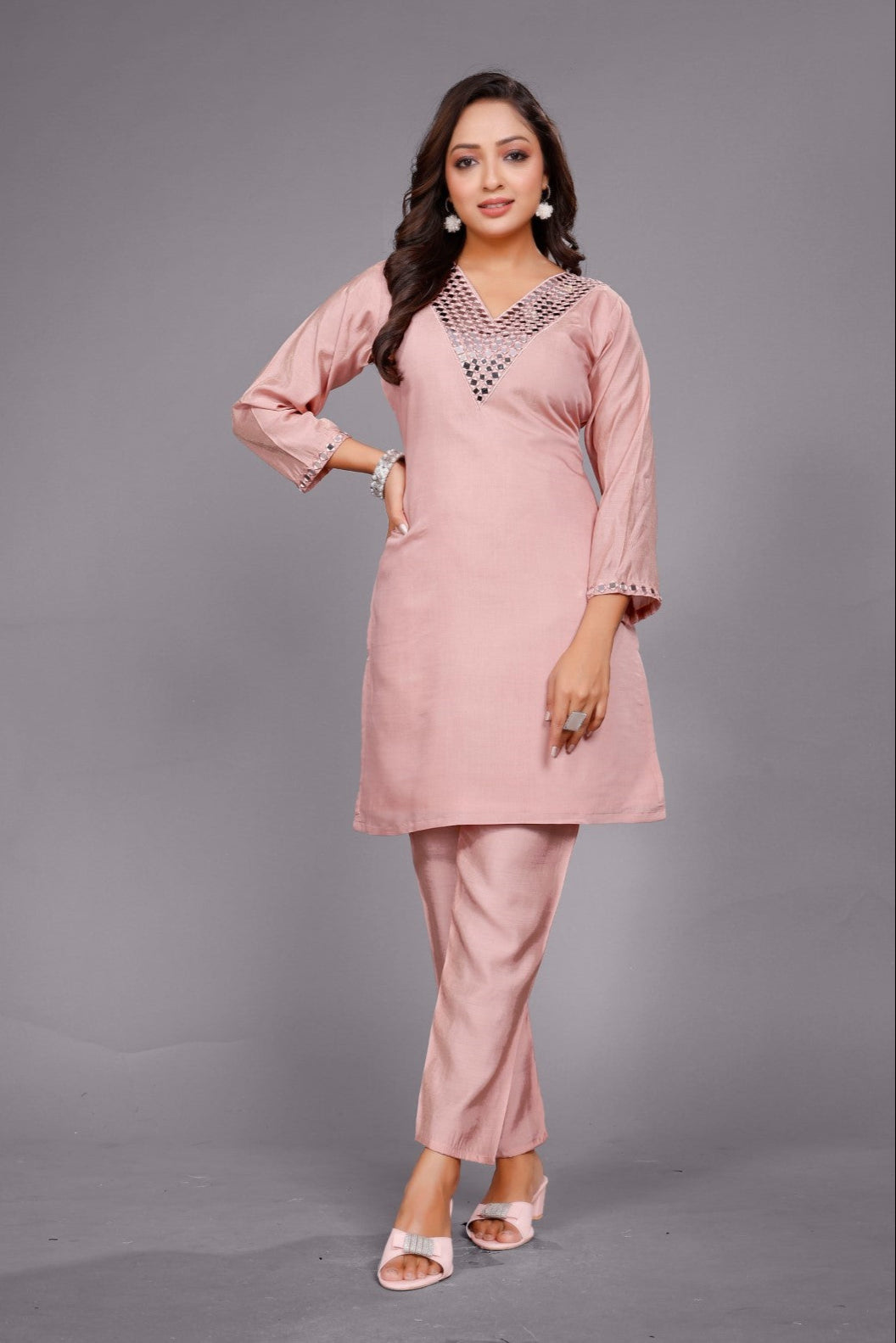 Divya blush mirror work co-ord set