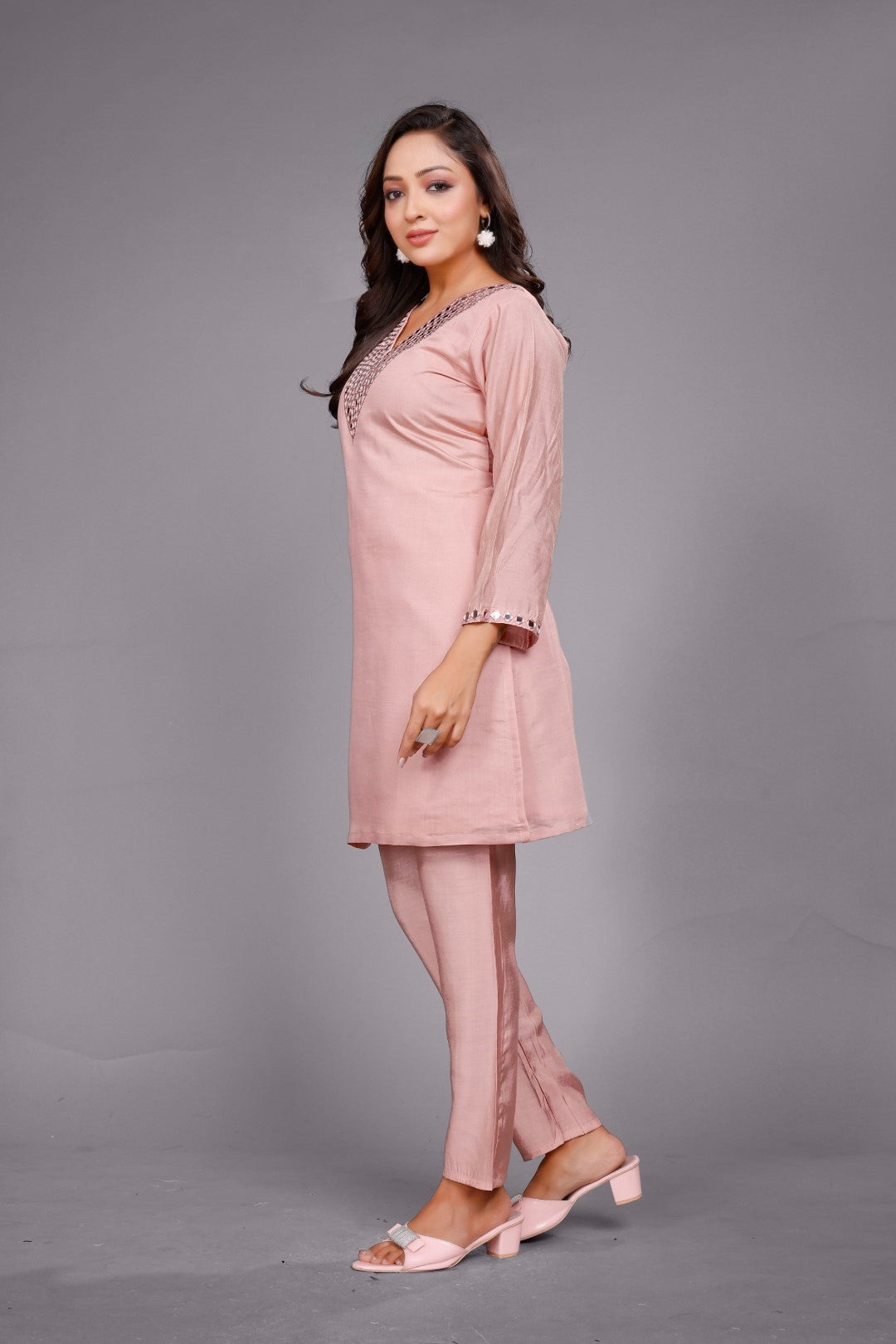 Divya blush mirror work co-ord set