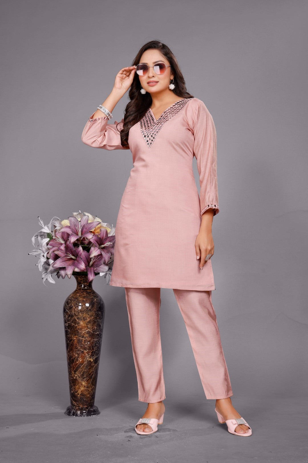 Divya blush mirror work co-ord set