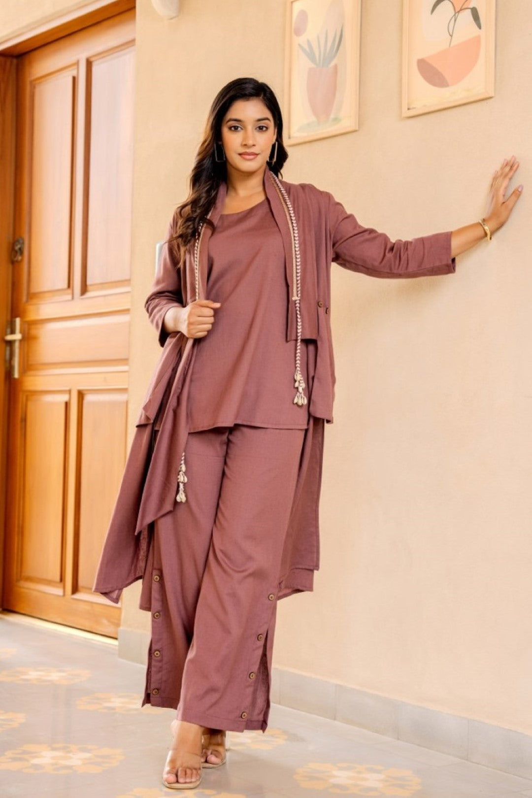 Akira mocha cotton 3 pc fusion co-ord set