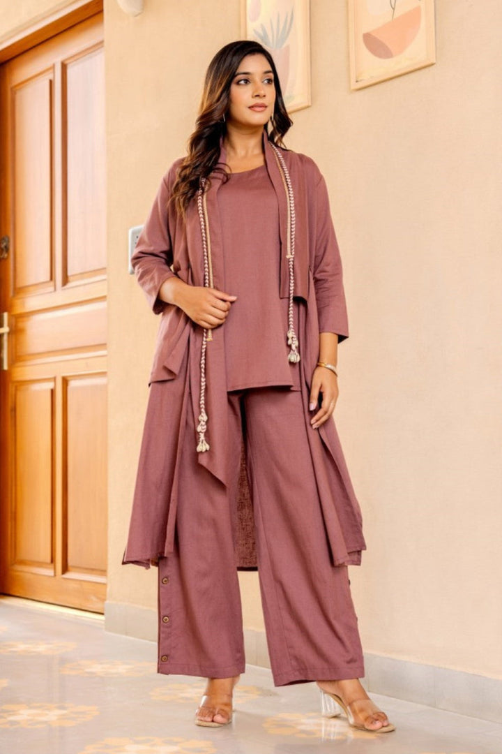 Akira mocha cotton 3 pc fusion co-ord set