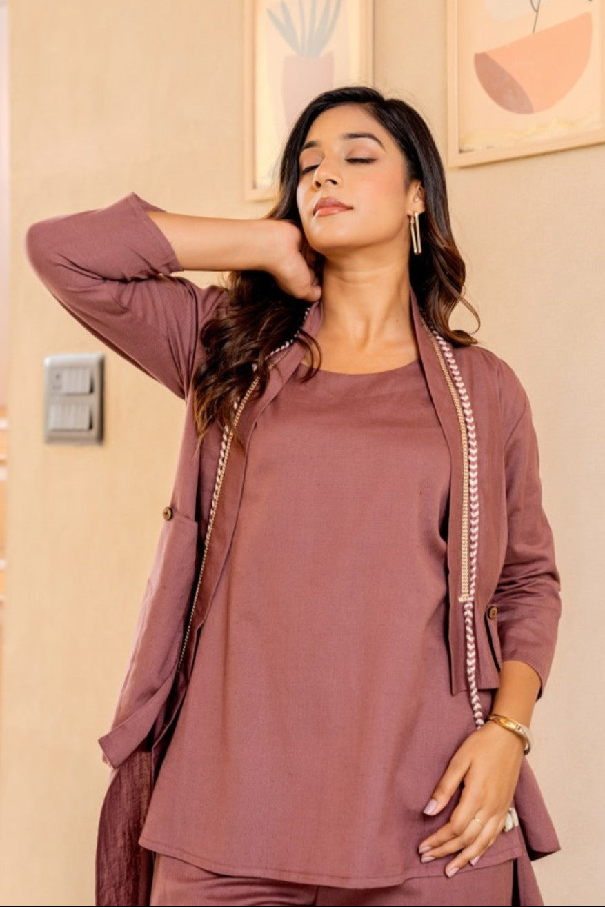 Akira mocha cotton 3 pc fusion co-ord set