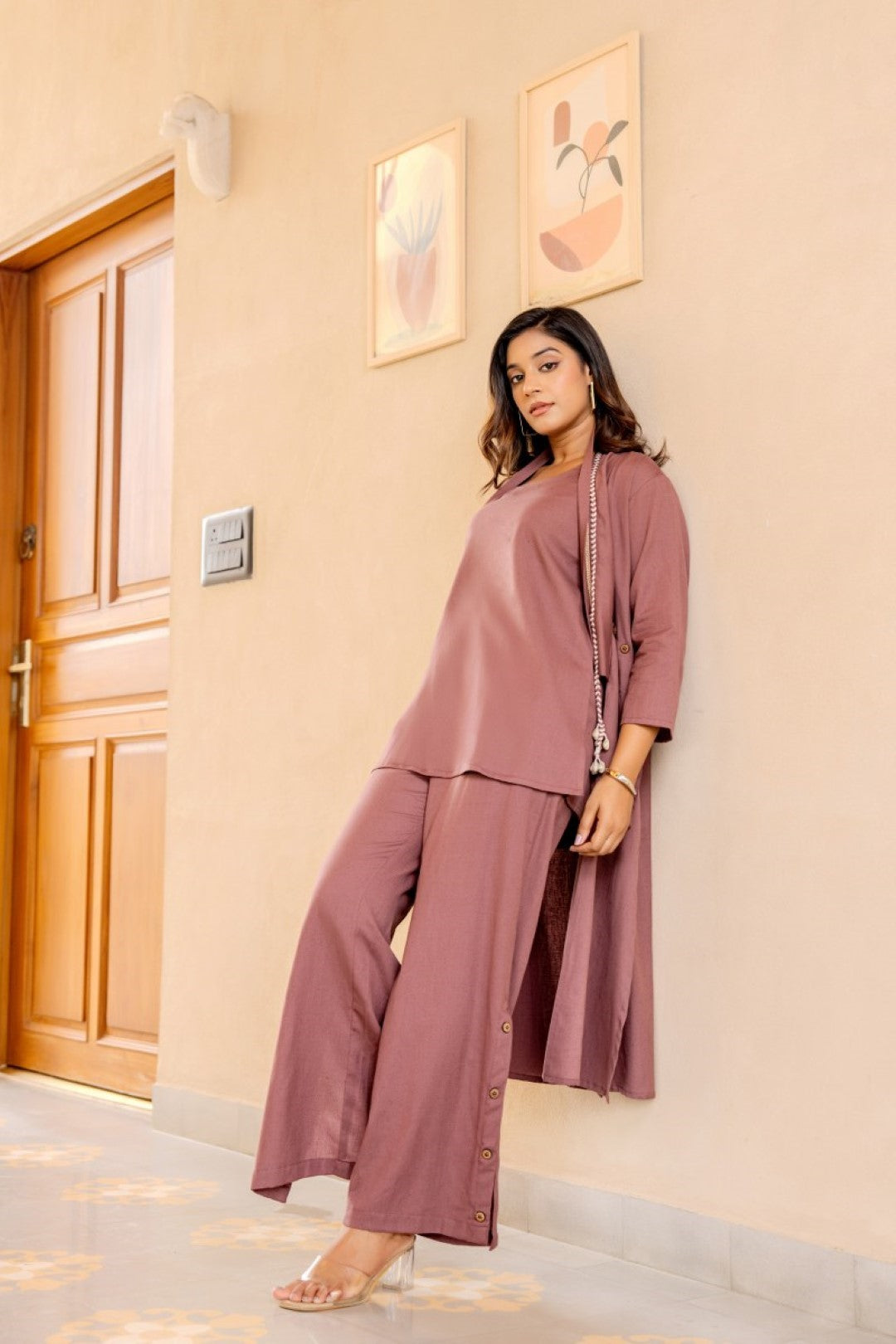 Akira mocha cotton 3 pc fusion co-ord set