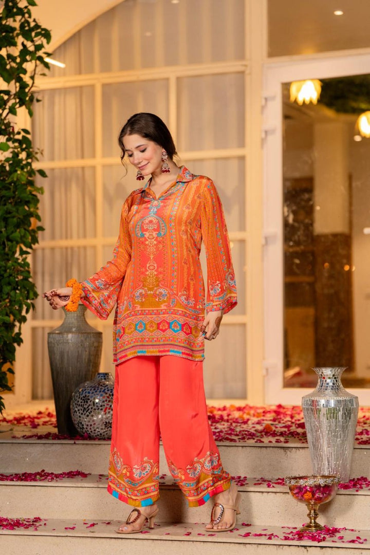 Jayti Tangerine Printed work co-ord Set