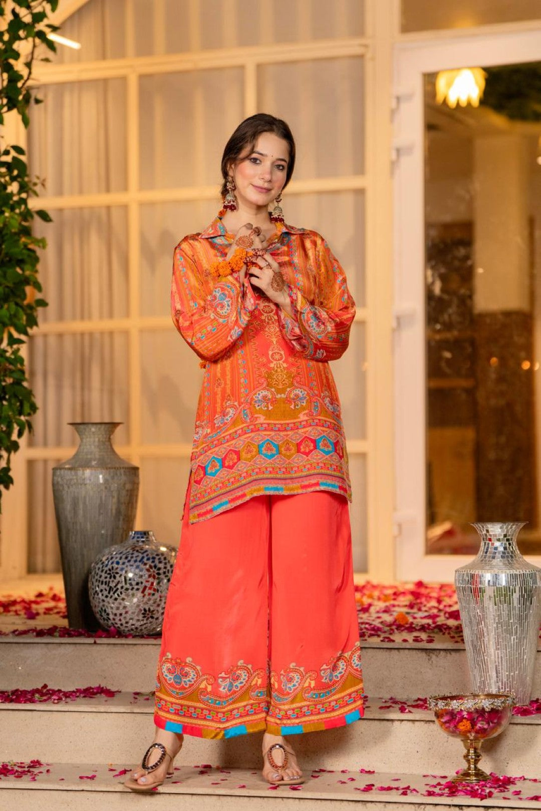 Jayti Tangerine Printed work co-ord Set