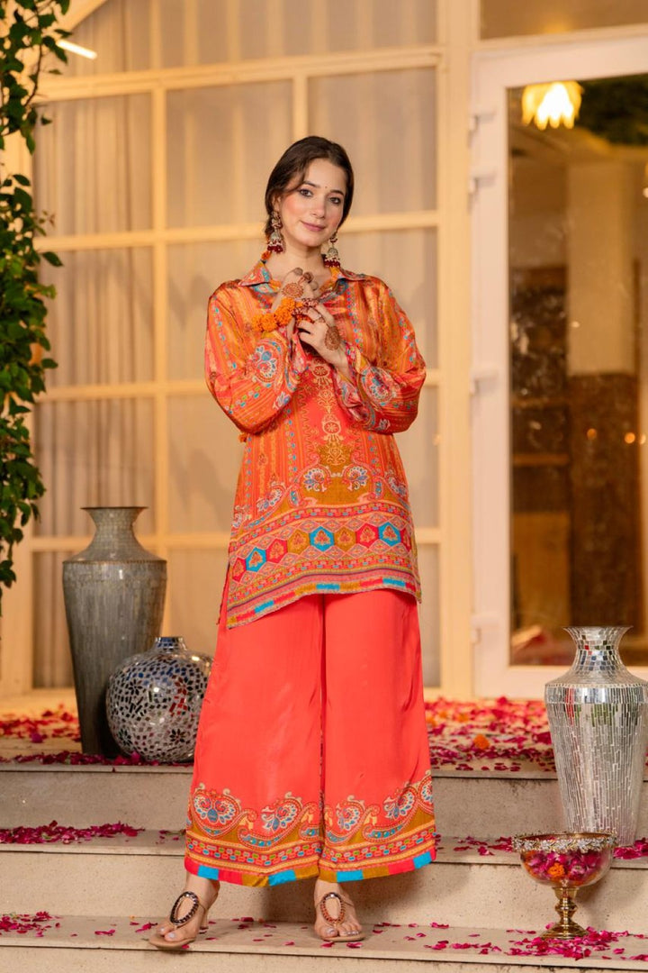 Jayti Tangerine Printed work co-ord Set