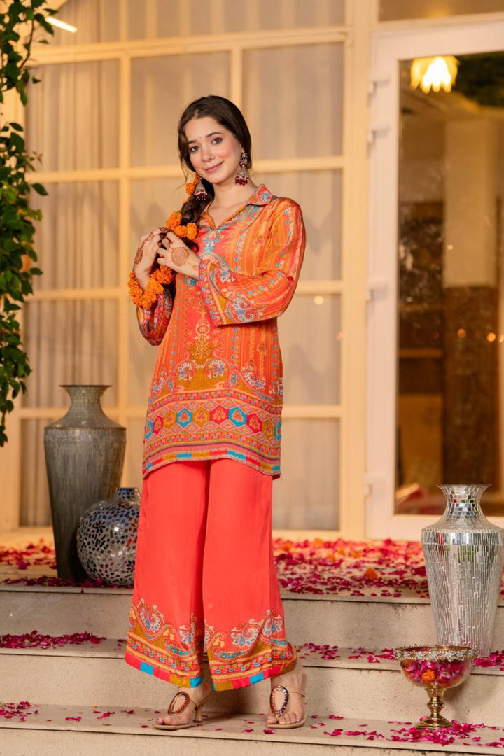 Jayti Tangerine Printed work co-ord Set