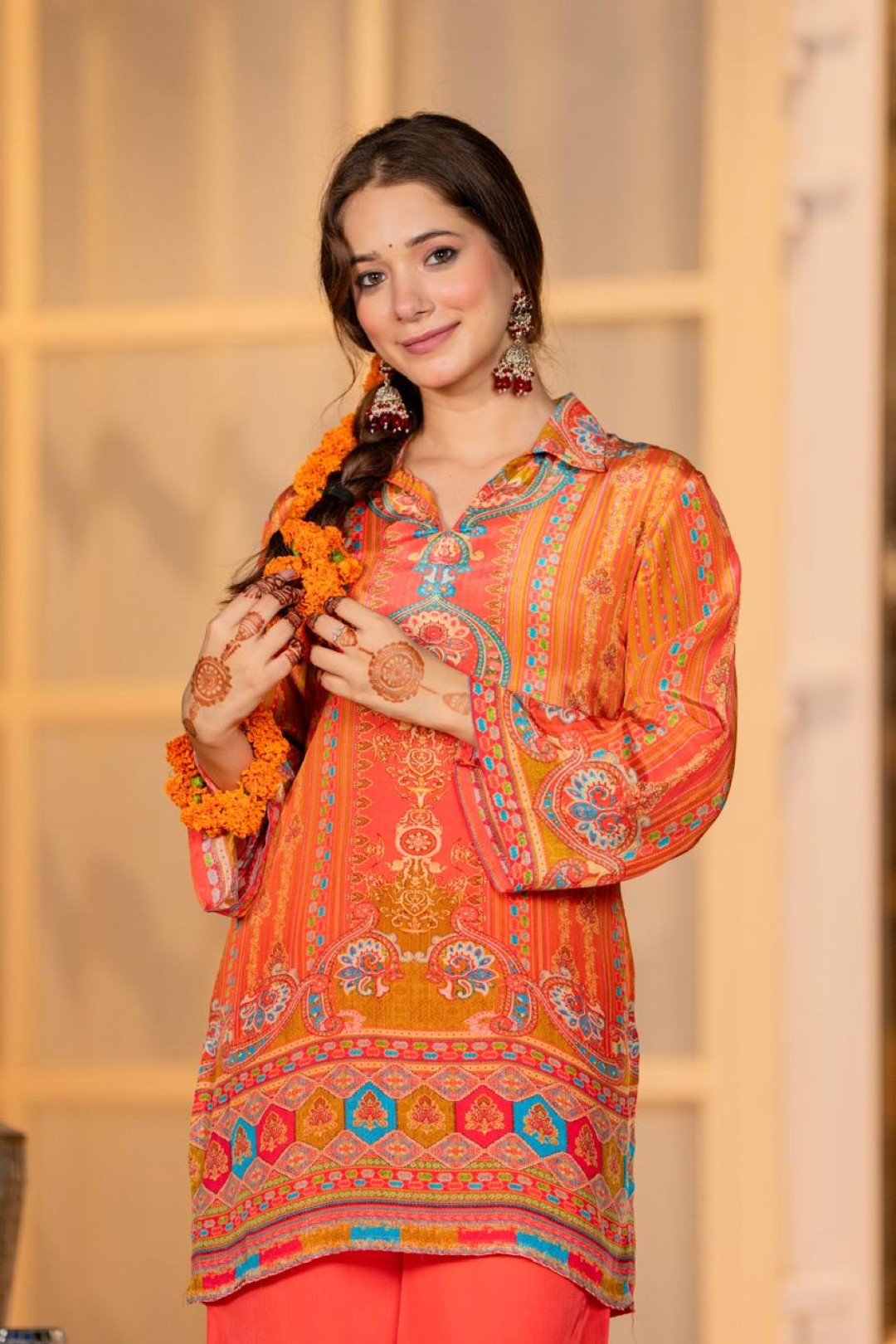 Jayti Tangerine Printed work co-ord Set