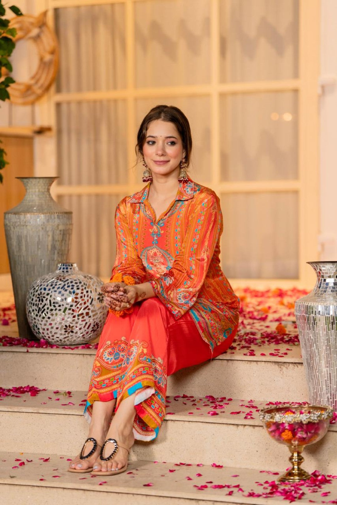 Jayti Tangerine Printed work co-ord Set