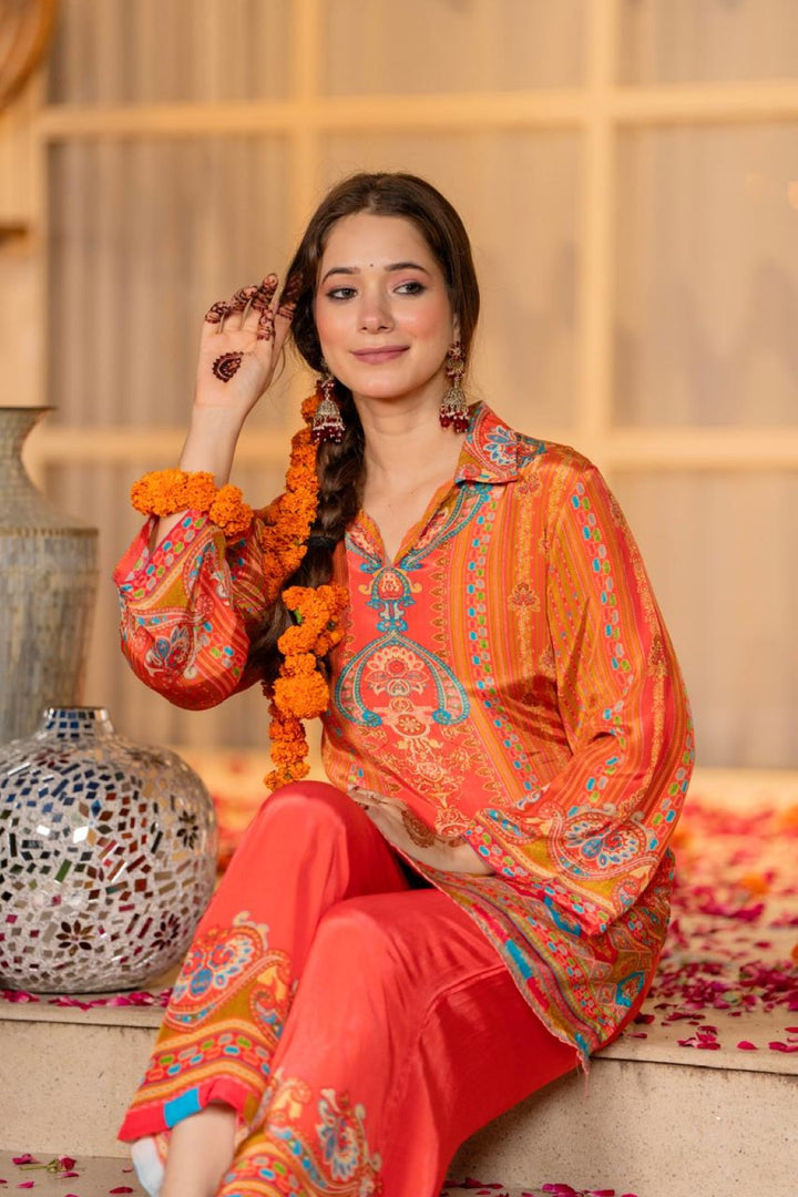 Jayti Tangerine Printed work co-ord Set